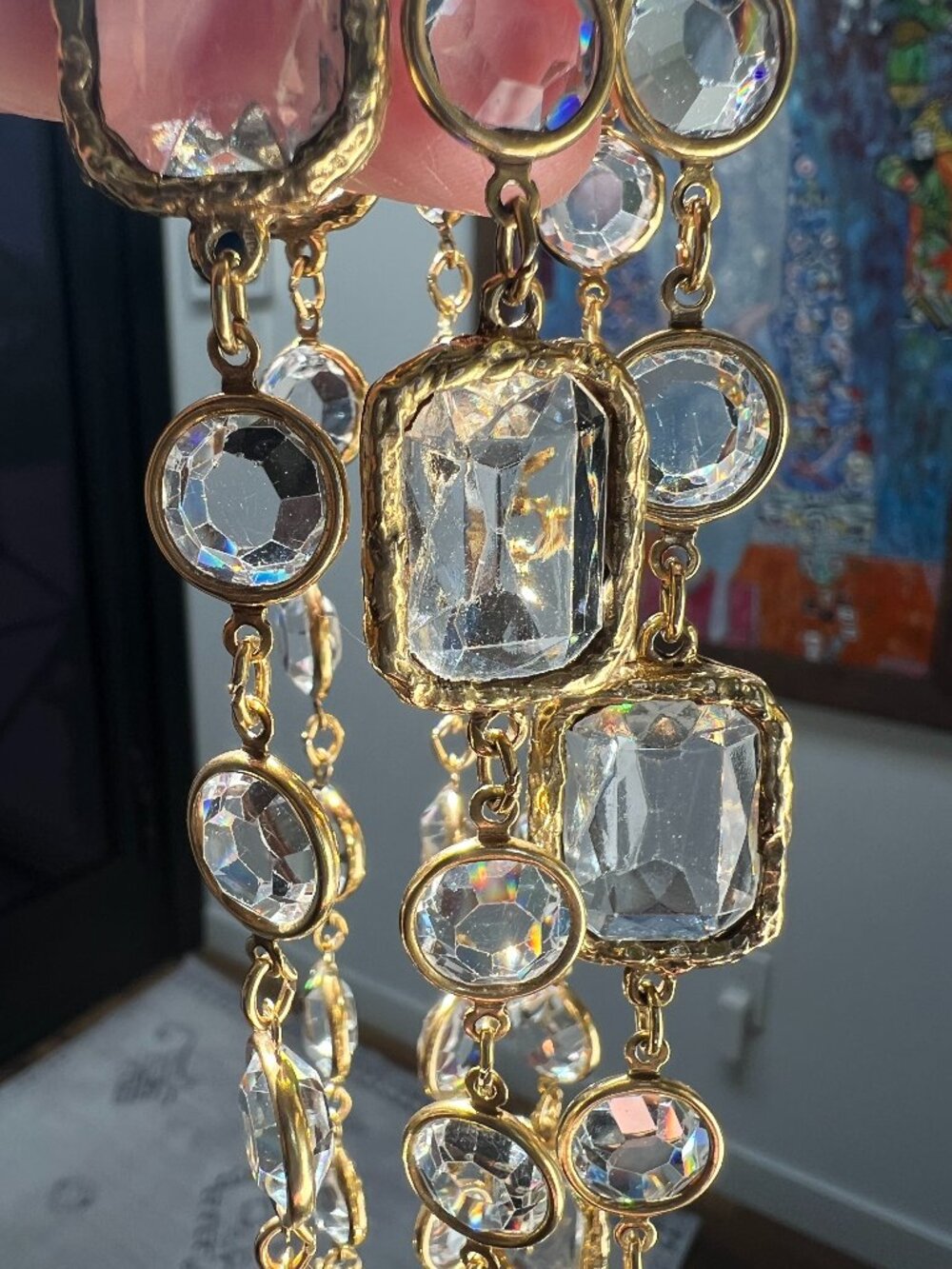 Autentic Vintage Chanel Clear CHICKLET Sautoir Long Necklace